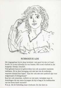 Informatie voor de pers - briefkaart met het gebaar "Schroefje los" (voorkant)