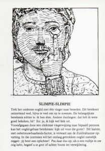 Informatie voor de pers - briefkaart met het gebaar "Slimpie-slimpie" (voorkant)